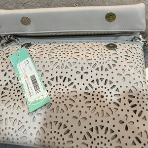 Stitch Fix Urban Expressions Laser Cut Clutch Shoulder Bag Light Silver Chain